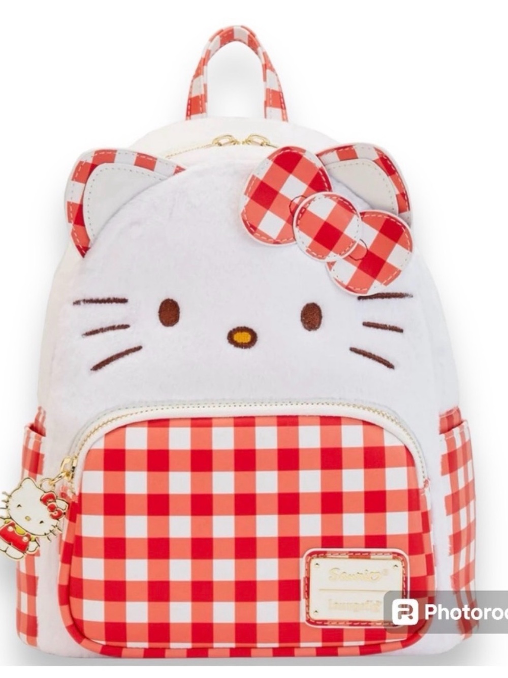 Hello Kitty Loungefly Mini Backpack BNWT Plush Gingham Red White Sanrio Bag 🎀